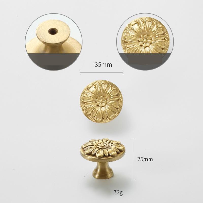 Solid Brass Flower Drawer Knob 25 35 mm 1 1 3/8 Inches Gold Color Kitchen Door Drawer Pull Furniture Hardware Wholesale