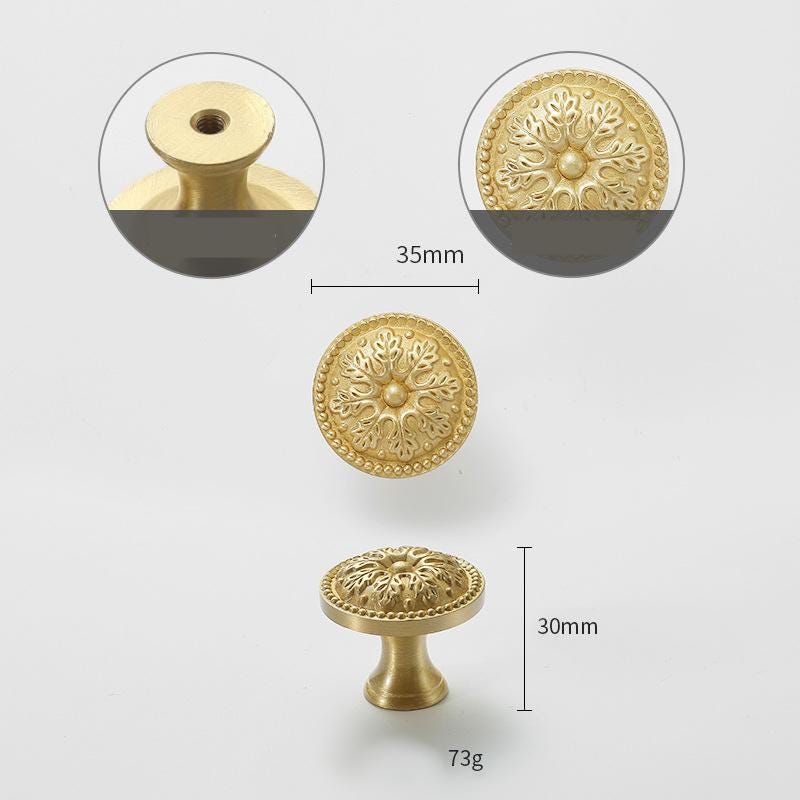 Solid Brass Flower Drawer Knob 30 35 mm 1 1/8 1 3/8 Inches Gold Color Kitchen Door Drawer Pull Furniture Hardware Wholesale