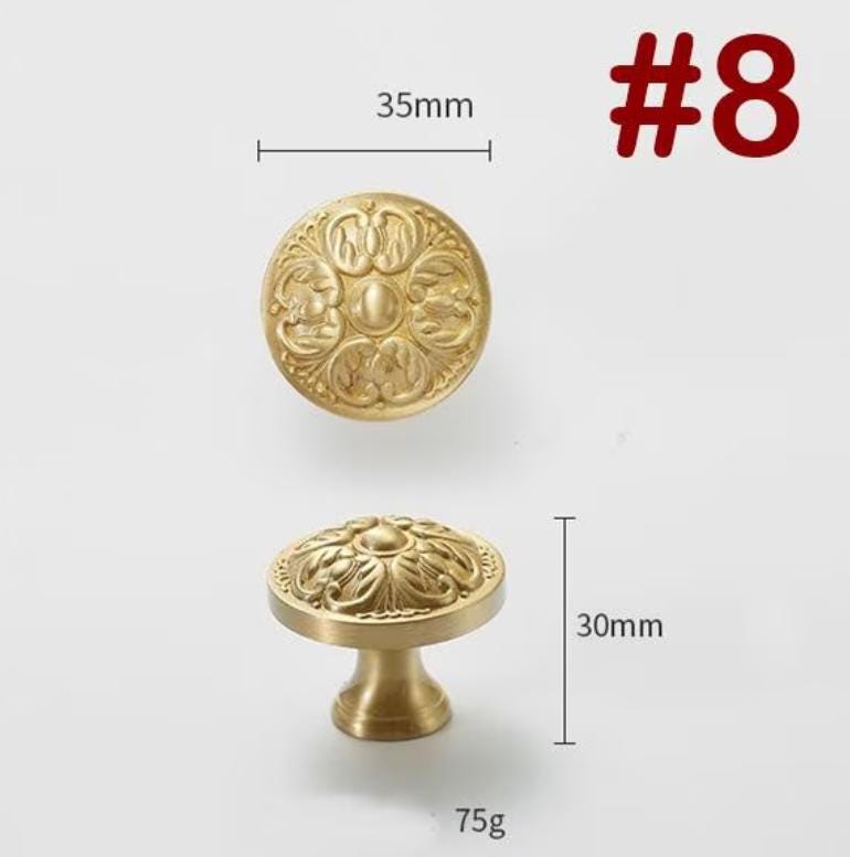 Solid Brass Flower Drawer Knob 30 35 mm 1 1/8 1 3/8 Inches Gold Color Kitchen Door Drawer Pull Furniture Hardware Wholesale
