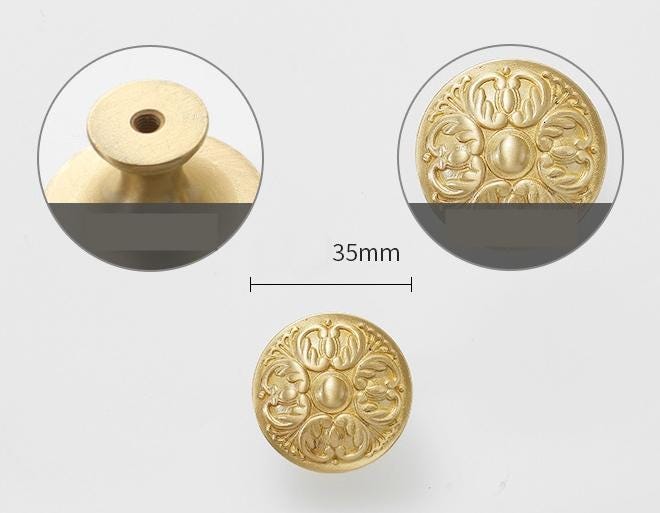 Solid Brass Flower Drawer Knob 30 35 mm 1 1/8 1 3/8 Inches Gold Color Kitchen Door Drawer Pull Furniture Hardware Wholesale