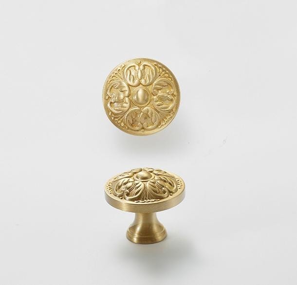 Solid Brass Flower Drawer Knob 30 35 mm 1 1/8 1 3/8 Inches Gold Color Kitchen Door Drawer Pull Furniture Hardware Wholesale