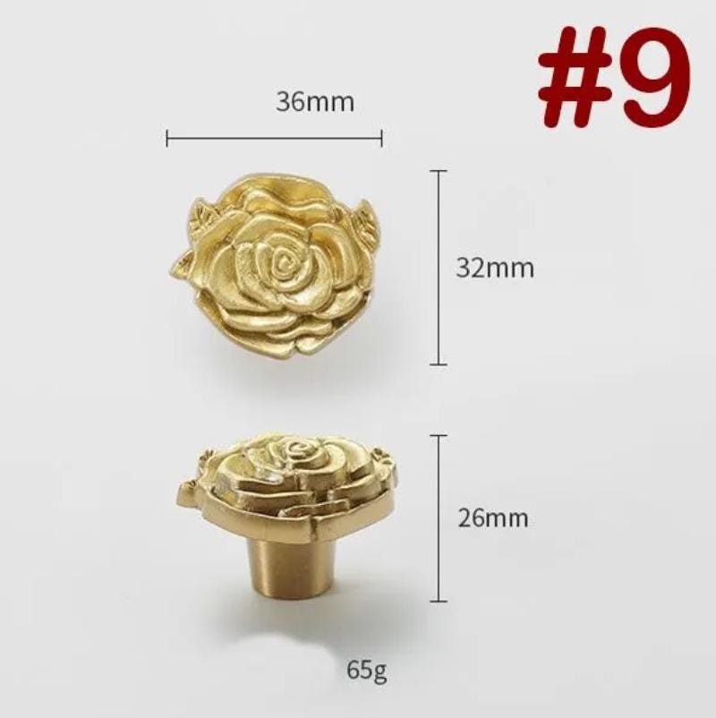 Solid Brass Flower Drawer Knob 26 36 mm 1 1 3/8 Inches Gold Color Kitchen Door Drawer Pull Furniture Hardware Wholesale
