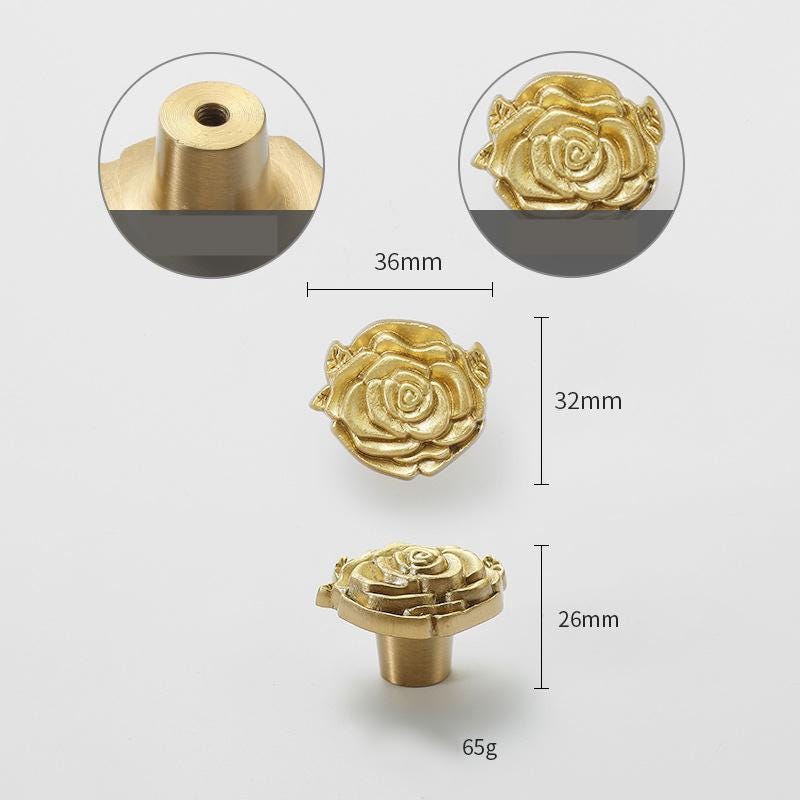Solid Brass Flower Drawer Knob 26 36 mm 1 1 3/8 Inches Gold Color Kitchen Door Drawer Pull Furniture Hardware Wholesale