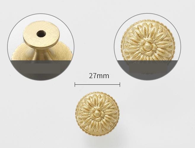 Solid Brass Flower Drawer Knob 25 27 mm 1 1 1/8 Inches Gold Color Kitchen Door Drawer Pull Furniture Hardware Wholesale