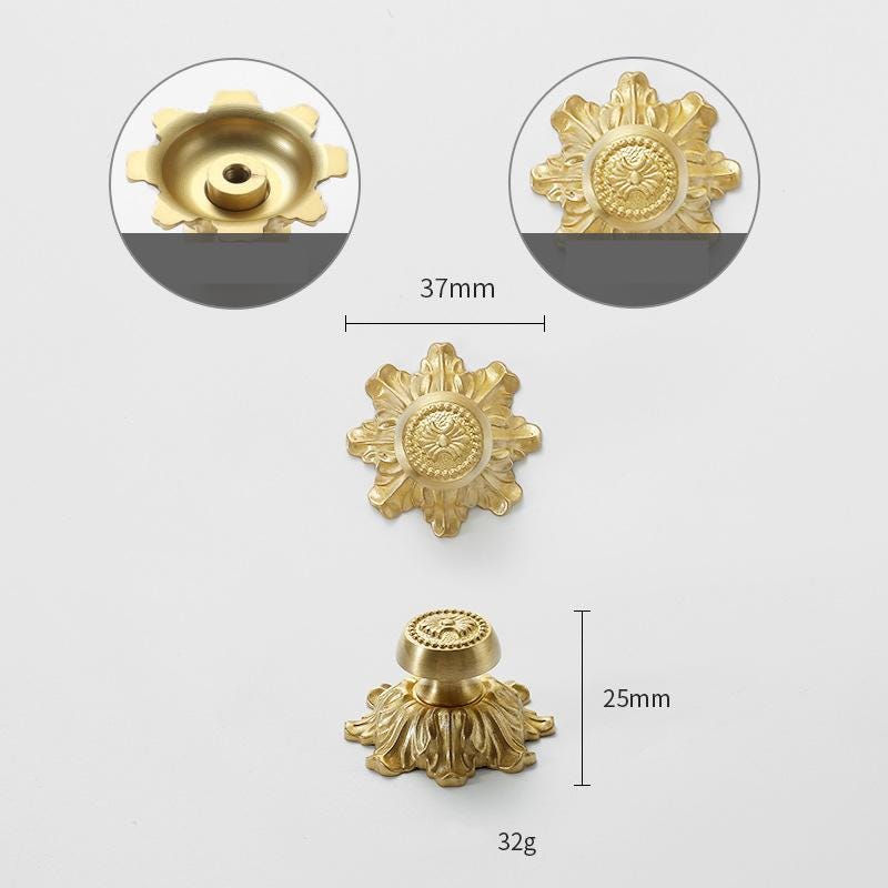 Solid Brass Flower Drawer Knob 25 37 mm 1 1 1/2 Inches Gold Color Kitchen Door Drawer Pull Furniture Hardware Wholesale