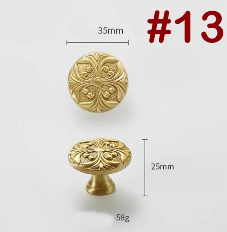 Solid Brass Flower Drawer Knob 25 35 mm 1 1 3/8 Inches Gold Color Kitchen Door Drawer Pull Furniture Hardware Wholesale