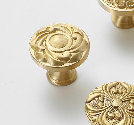 Solid Brass Flower Drawer Knob 29 35 mm 1 1/8 1 3/8 Inches Gold Color Kitchen Door Drawer Pull Furniture Hardware Wholesale