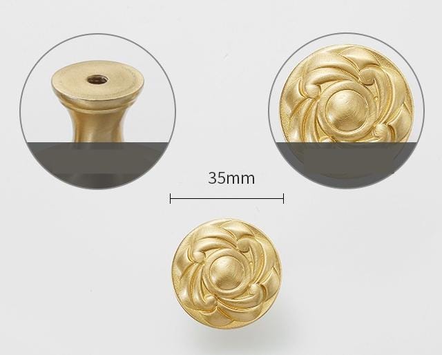 Solid Brass Flower Drawer Knob 29 35 mm 1 1/8 1 3/8 Inches Gold Color Kitchen Door Drawer Pull Furniture Hardware Wholesale