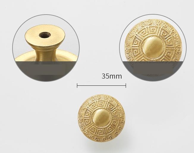 Solid Brass Pattern Drawer Knob 25 35 mm 1 1 3/8 Inches Gold Color Kitchen Door Drawer Pull Furniture Hardware Wholesale