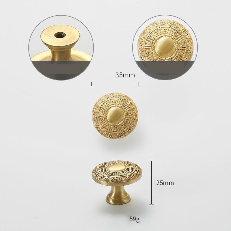 Solid Brass Pattern Drawer Knob 25 35 mm 1 1 3/8 Inches Gold Color Kitchen Door Drawer Pull Furniture Hardware Wholesale
