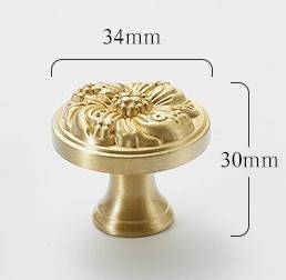 Solid Brass Flower Drawer Knob 30 34 mm 1 1/8 1 3/8 Inches Gold Color Kitchen Door Drawer Pull Furniture Hardware Wholesale
