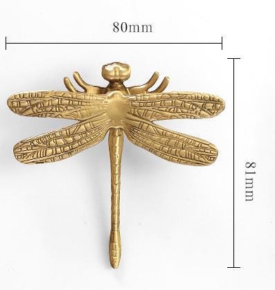 Brushed Solid Brass Dragonfly Drawer Knob 20 80 mm 3/4" 3 1/8" Brass Gold Color Kitchen Door Drawer Pull Furniture Hardware Wholesale