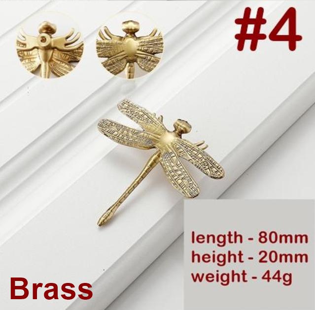 Brushed Solid Brass Dragonfly Drawer Knob 20 80 mm 3/4" 3 1/8" Brass Gold Color Kitchen Door Drawer Pull Furniture Hardware Wholesale