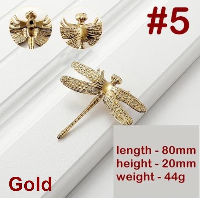 Brushed Solid Brass Dragonfly Drawer Knob 20 80 mm 3/4" 3 1/8" Brass Gold Color Kitchen Door Drawer Pull Furniture Hardware Wholesale