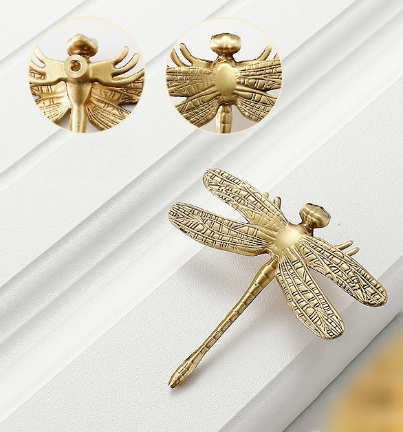 Brushed Solid Brass Dragonfly Drawer Knob 20 80 mm 3/4" 3 1/8" Brass Gold Color Kitchen Door Drawer Pull Furniture Hardware Wholesale