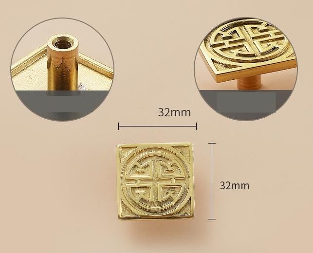 Solid Brass Square Drawer Knob 17 32 mm 5/8 1 1/4 Inches Gold Color Kitchen Door Drawer Pull Furniture Hardware Wholesale