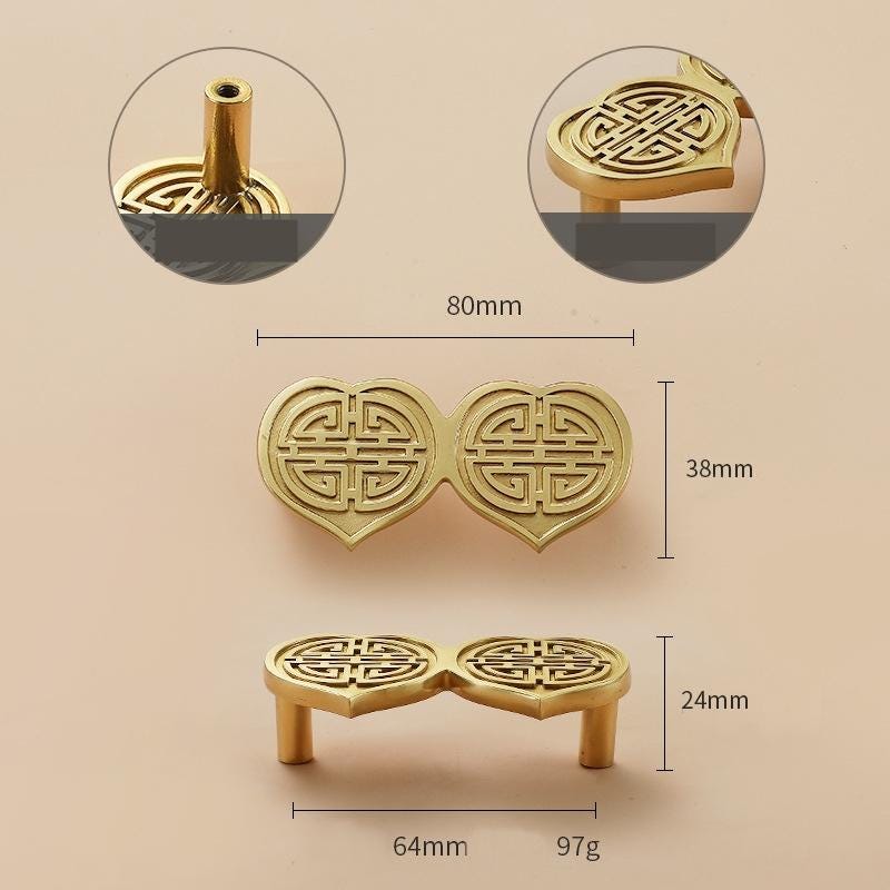 Solid Brass Heart Drawer Pull Handle 24 80 mm 1 3 1/8 Inches Gold Color Kitchen Door Drawer Pull Furniture Hardware Wholesale