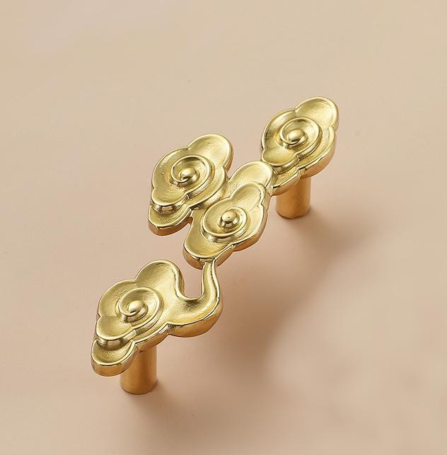 Solid Brass Flowers Drawer Knob 23 100 mm 7/8 4 Inches Gold Color Kitchen Door Drawer Pull Furniture Hardware Wholesale