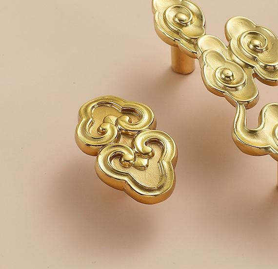 Solid Brass Floral Cabinet Pulls & Knobs - Gold Finish for Cabinets - view 6