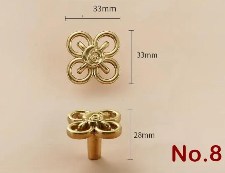 Solid Brass Flower Drawer Knob 33 66 mm 1 1/4 2 5/8 Inches Gold Color Kitchen Door Drawer Pull Furniture Hardware Wholesale