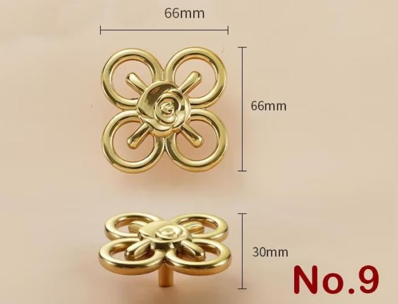 Solid Brass Flower Drawer Knob 33 66 mm 1 1/4 2 5/8 Inches Gold Color Kitchen Door Drawer Pull Furniture Hardware Wholesale