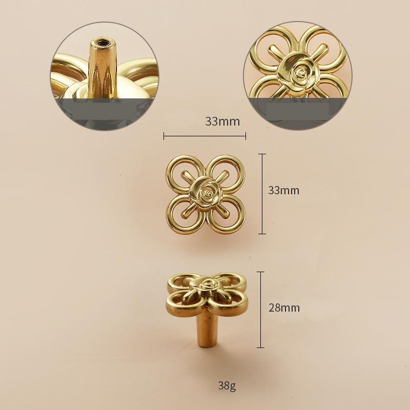 Solid Brass Flower Drawer Knob 33 66 mm 1 1/4 2 5/8 Inches Gold Color Kitchen Door Drawer Pull Furniture Hardware Wholesale