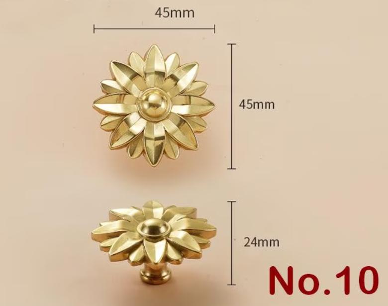 Solid Brass Flower Drawer Knob 24 45 mm 1 1 3/4 Inches Gold Color Kitchen Door Drawer Pull Furniture Hardware Wholesale