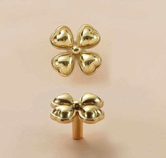 Solid Brass Flower Drawer Knob 27 35 mm 1 1 3/8 Inches Gold Color Kitchen Door Drawer Pull Furniture Hardware Wholesale