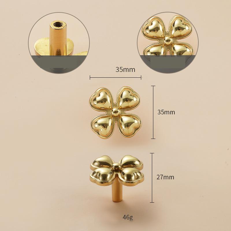 Solid Brass Flower Drawer Knob 27 35 mm 1 1 3/8 Inches Gold Color Kitchen Door Drawer Pull Furniture Hardware Wholesale