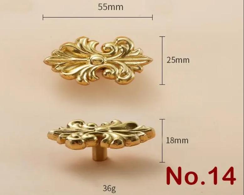 Solid Brass Flower Drawer Knob 18 55 mm 3/4 2 1/8 Inches Gold Color Kitchen Door Drawer Pull Furniture Hardware Wholesale