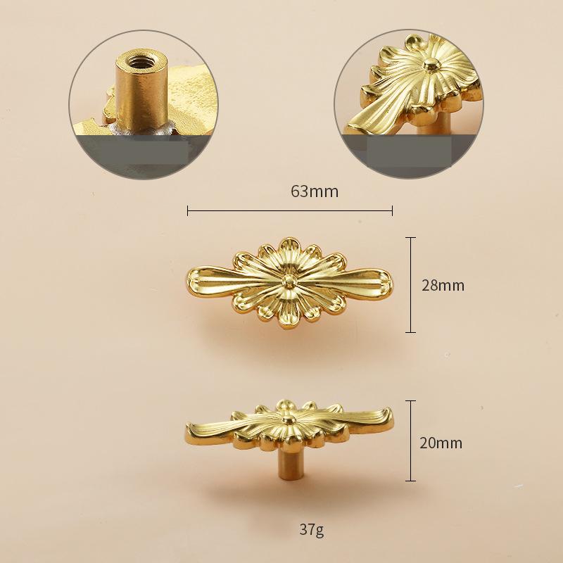 Solid Brass Flower Drawer Knob 20 63 mm 3/4 2 1/2 Inches Gold Color Kitchen Door Drawer Pull Furniture Hardware Wholesale