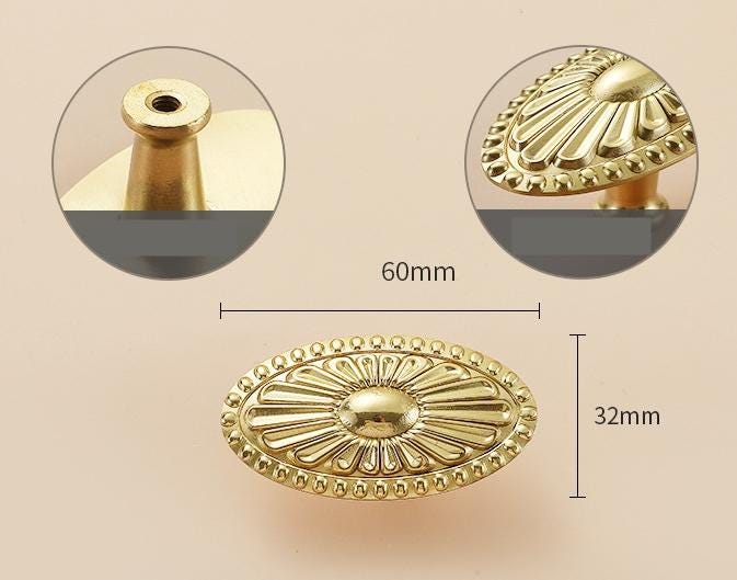 Solid Brass Oval Flower Drawer Knob 26 60 mm 1 2 3/8 Inches Gold Color Kitchen Door Drawer Pull Furniture Hardware Wholesale