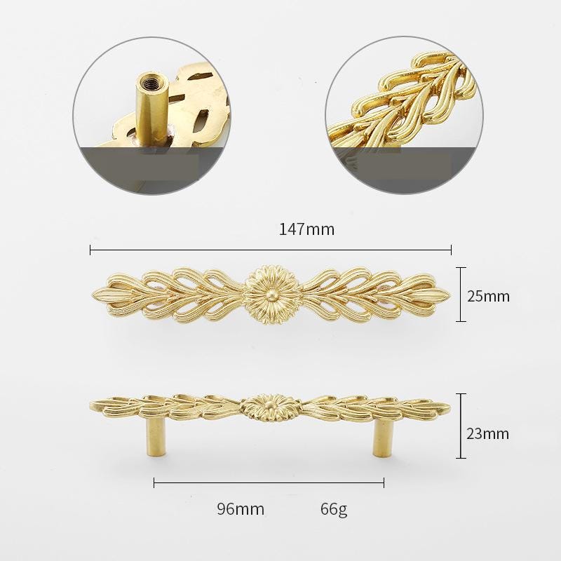 Solid Brass Flowering Branch Drawer Pull Handle 23 147mm 7/8" 5 7/8" Gold Color Kitchen Door Drawer Pull Furniture Hardware Wholesale