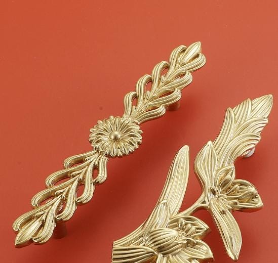 Solid Brass Flowering Branch Drawer Pull Handle 23 147mm 7/8" 5 7/8" Gold Color Kitchen Door Drawer Pull Furniture Hardware Wholesale