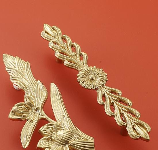 Solid Brass Flowering Branch Drawer Pull Handle 23 147mm 7/8" 5 7/8" Gold Color Kitchen Door Drawer Pull Furniture Hardware Wholesale