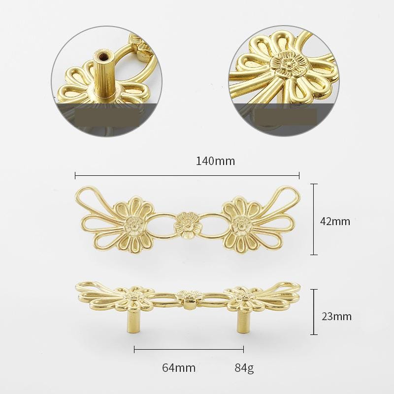 Solid Brass Flowering Branch Drawer Knob 23 140mm 7/8" 5 5/8" Gold Color Kitchen Door Drawer Pull Furniture Hardware Wholesale