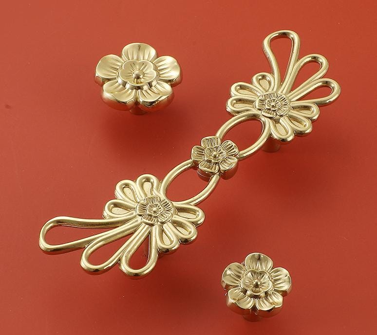 Solid Brass Flowering Branch Drawer Knob 23 140mm 7/8" 5 5/8" Gold Color Kitchen Door Drawer Pull Furniture Hardware Wholesale