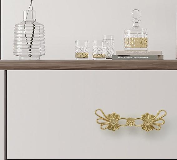 Solid Brass Flowering Branch Drawer Knob 23 140mm 7/8" 5 5/8" Gold Color Kitchen Door Drawer Pull Furniture Hardware Wholesale