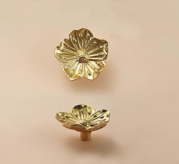 Solid Brass Flower Drawer Knob 20 38 mm 3/4" 1 1/2" Brass Color Kitchen Door Drawer Pull Furniture Hardware Wholesale