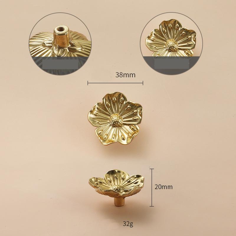 Solid Brass Flower Drawer Knob 20 38 mm 3/4" 1 1/2" Brass Color Kitchen Door Drawer Pull Furniture Hardware Wholesale