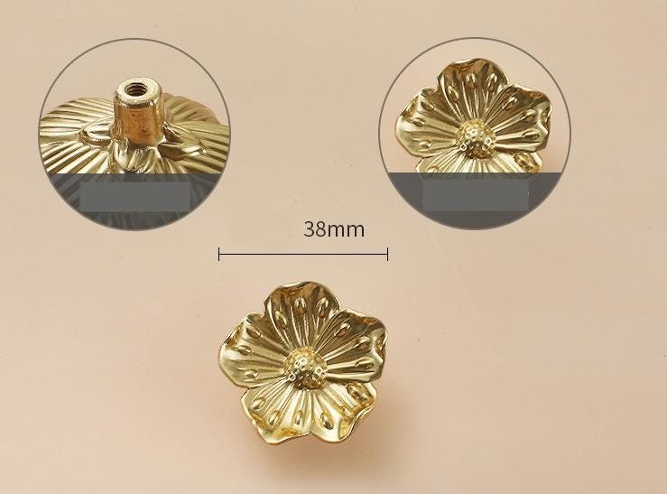 Solid Brass Flower Drawer Knob 20 38 mm 3/4" 1 1/2" Brass Color Kitchen Door Drawer Pull Furniture Hardware Wholesale
