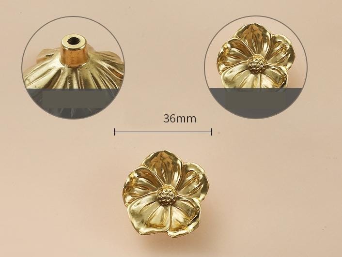 Solid Brass Flower Drawer Knob 20 36 mm 3/4" 1 3/8" Brass Color Kitchen Door Drawer Pull Furniture Hardware Wholesale