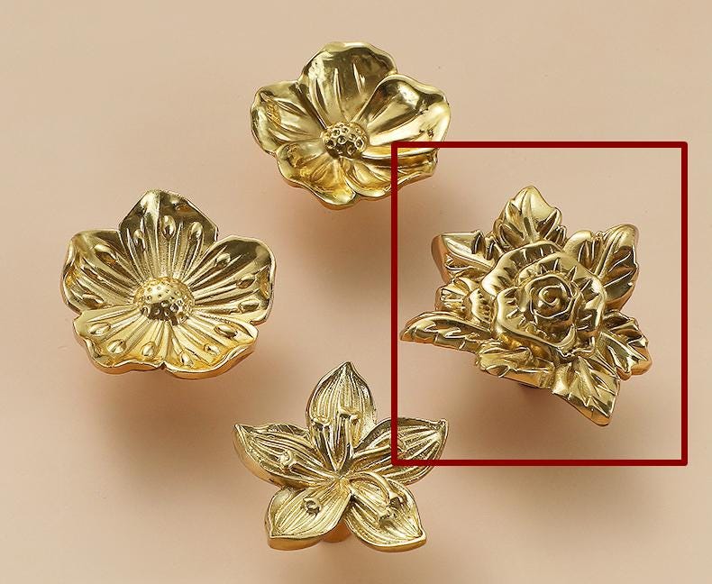 Solid Brass Flower Drawer Knob 25 45 mm 1" 1 3/4" Brass Color Kitchen Door Drawer Pull Furniture Hardware Wholesale