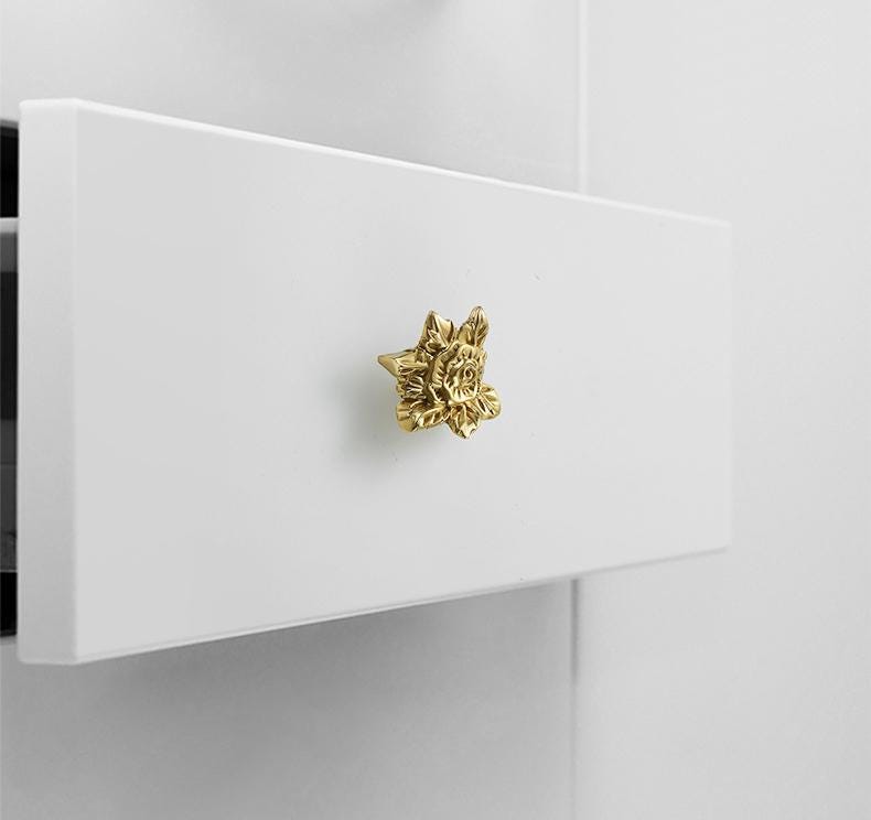 Solid Brass Flower Drawer Knob 25 45 mm 1" 1 3/4" Brass Color Kitchen Door Drawer Pull Furniture Hardware Wholesale