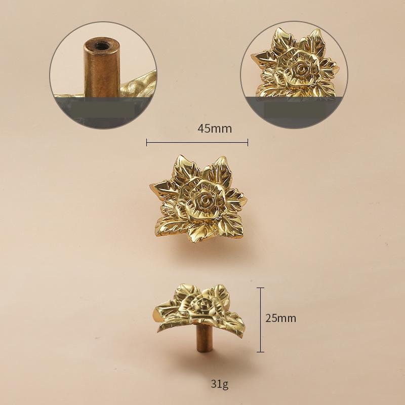 Solid Brass Flower Drawer Knob 25 45 mm 1" 1 3/4" Brass Color Kitchen Door Drawer Pull Furniture Hardware Wholesale