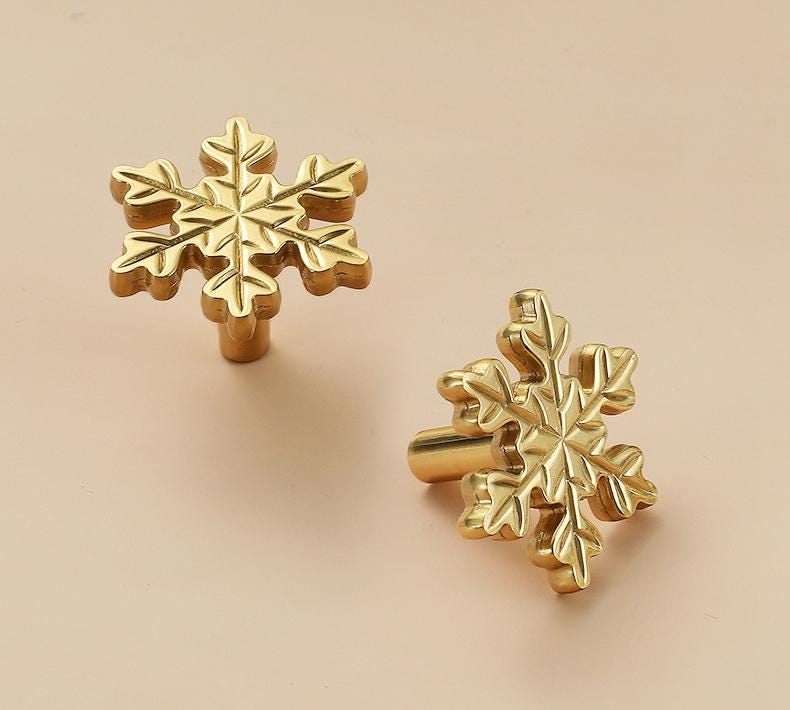 Solid Brass Snowflake Drawer Knob 25 39 mm 1" 1 1/2" Brass Color Kitchen Door Drawer Pull Furniture Hardware Wholesale