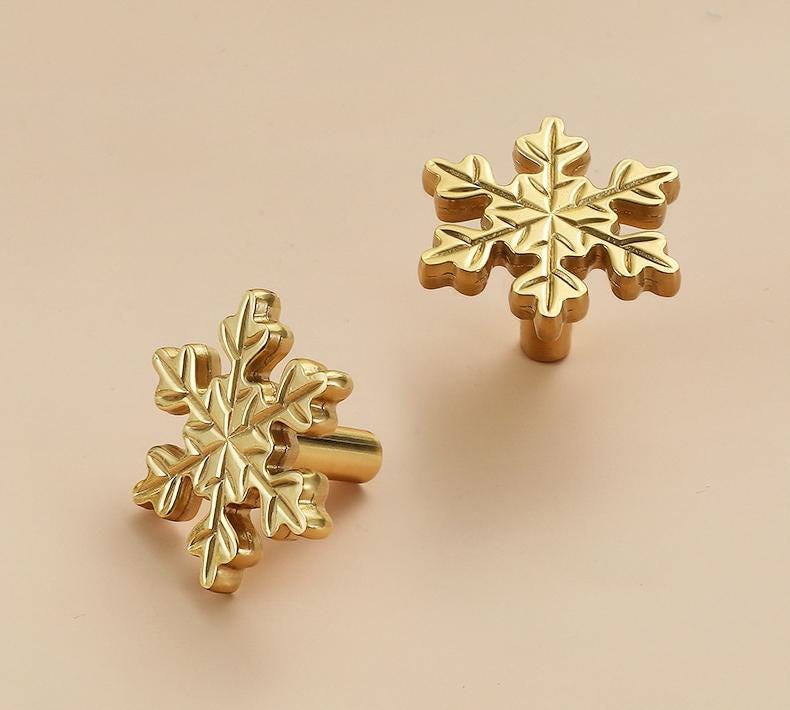 Solid Brass Snowflake Drawer Knob 25 39 mm 1" 1 1/2" Brass Color Kitchen Door Drawer Pull Furniture Hardware Wholesale