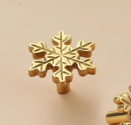 Solid Brass Snowflake Drawer Knob 25 39 mm 1" 1 1/2" Brass Color Kitchen Door Drawer Pull Furniture Hardware Wholesale