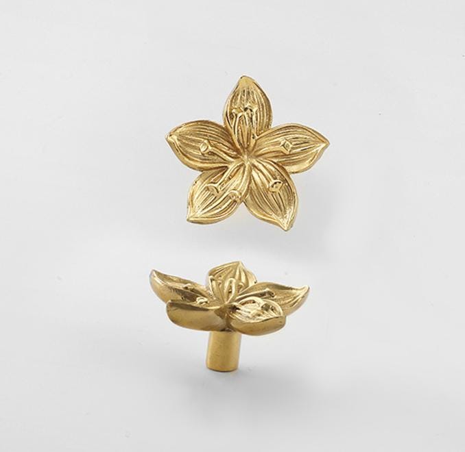 Solid Brass Flower Drawer Knob 18 40 mm 3/4" 1 5/8" Brass Color Kitchen Door Drawer Pull Furniture Hardware Wholesale