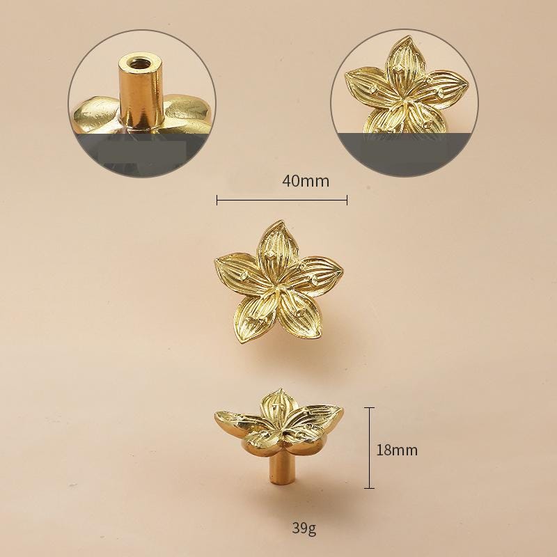 Solid Brass Flower Drawer Knob 18 40 mm 3/4" 1 5/8" Brass Color Kitchen Door Drawer Pull Furniture Hardware Wholesale
